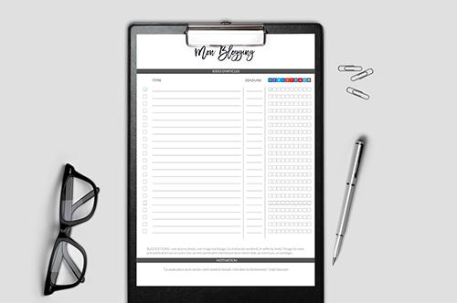 fiche pour organiser mon blogging de photographe pro - A télécharger - gratuit
