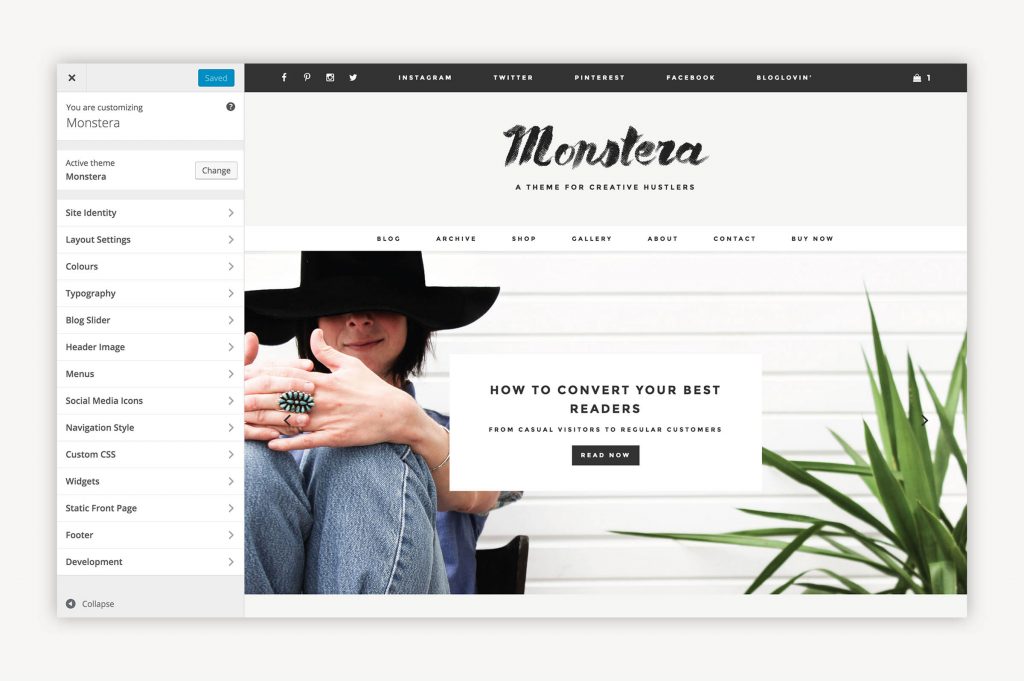 Capture écran du menu de personnalisation WordPress