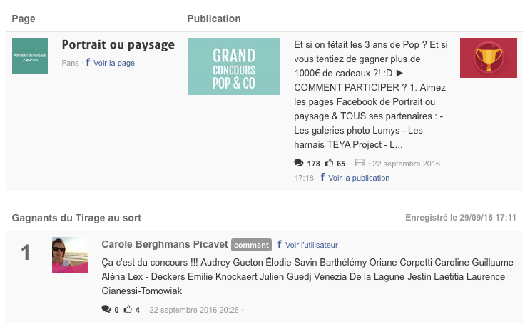 Gagnant concours pop