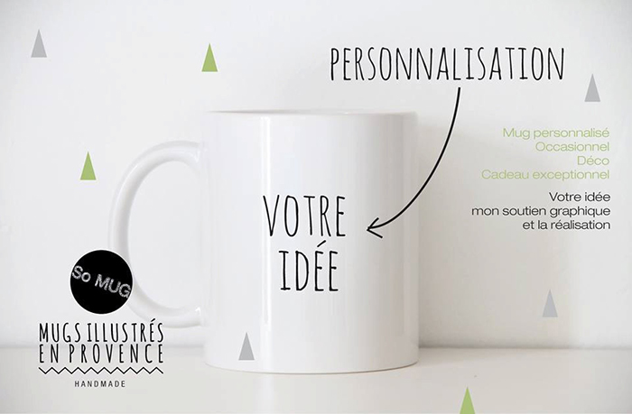 Un mug blanc, que vous pouvez faire illustrer sur-mesure pour qu'il porte votre slogan ou le message de votre entreprise.